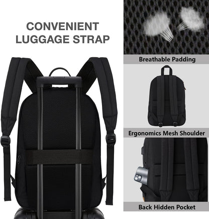Backpack Classic Carry-On Travel anti Theft Laptop Backpack with USB Charging Port, Large Backpack for College(Dark Black）