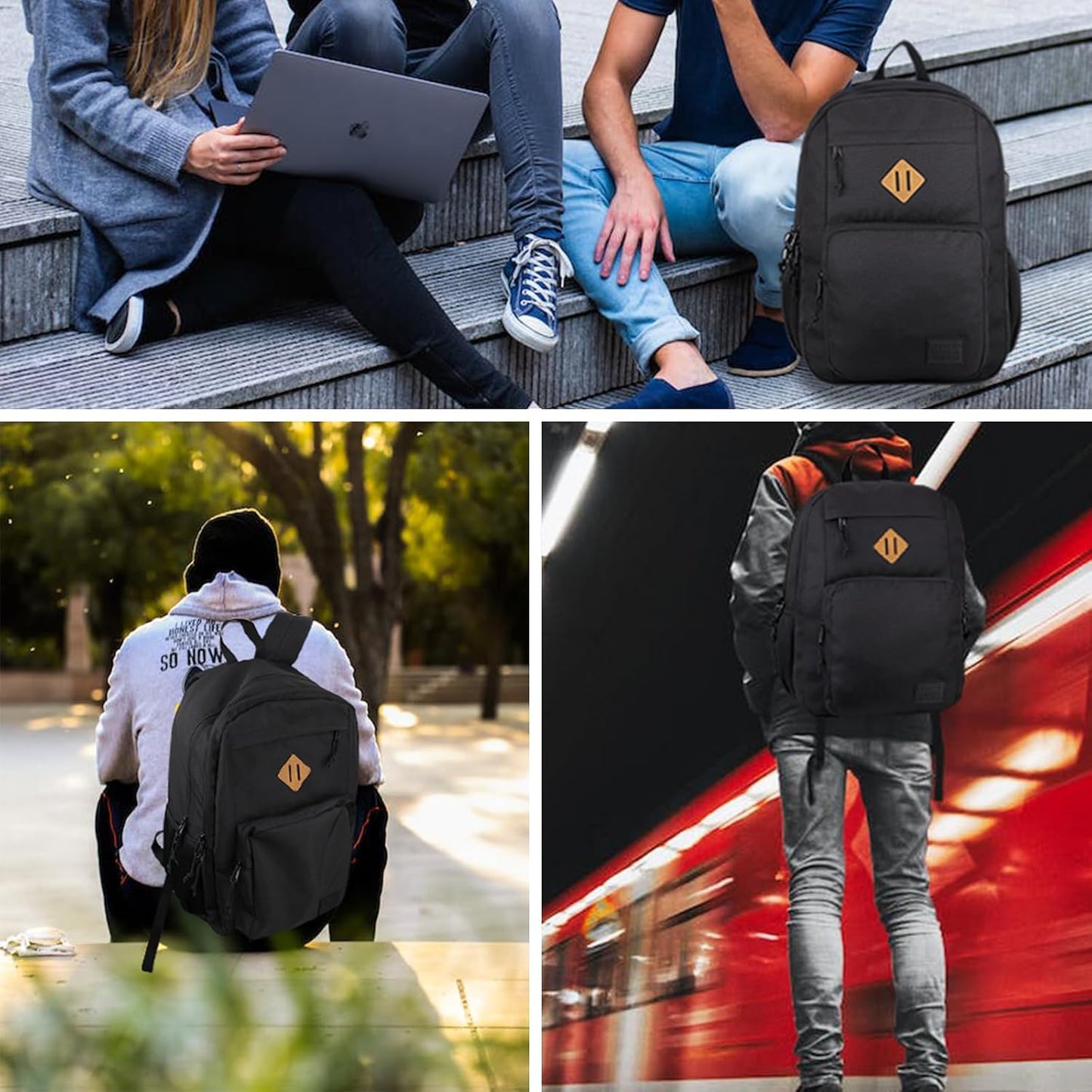 Backpack Classic Carry-On Travel anti Theft Laptop Backpack with USB Charging Port, Large Backpack for College(Dark Black）