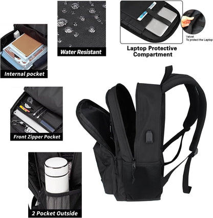 Backpack Classic Carry-On Travel anti Theft Laptop Backpack with USB Charging Port, Large Backpack for College(Dark Black）