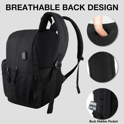 Backpack Classic Carry-On Travel anti Theft Laptop Backpack with USB Charging Port, Large Backpack for College(Dark Black）