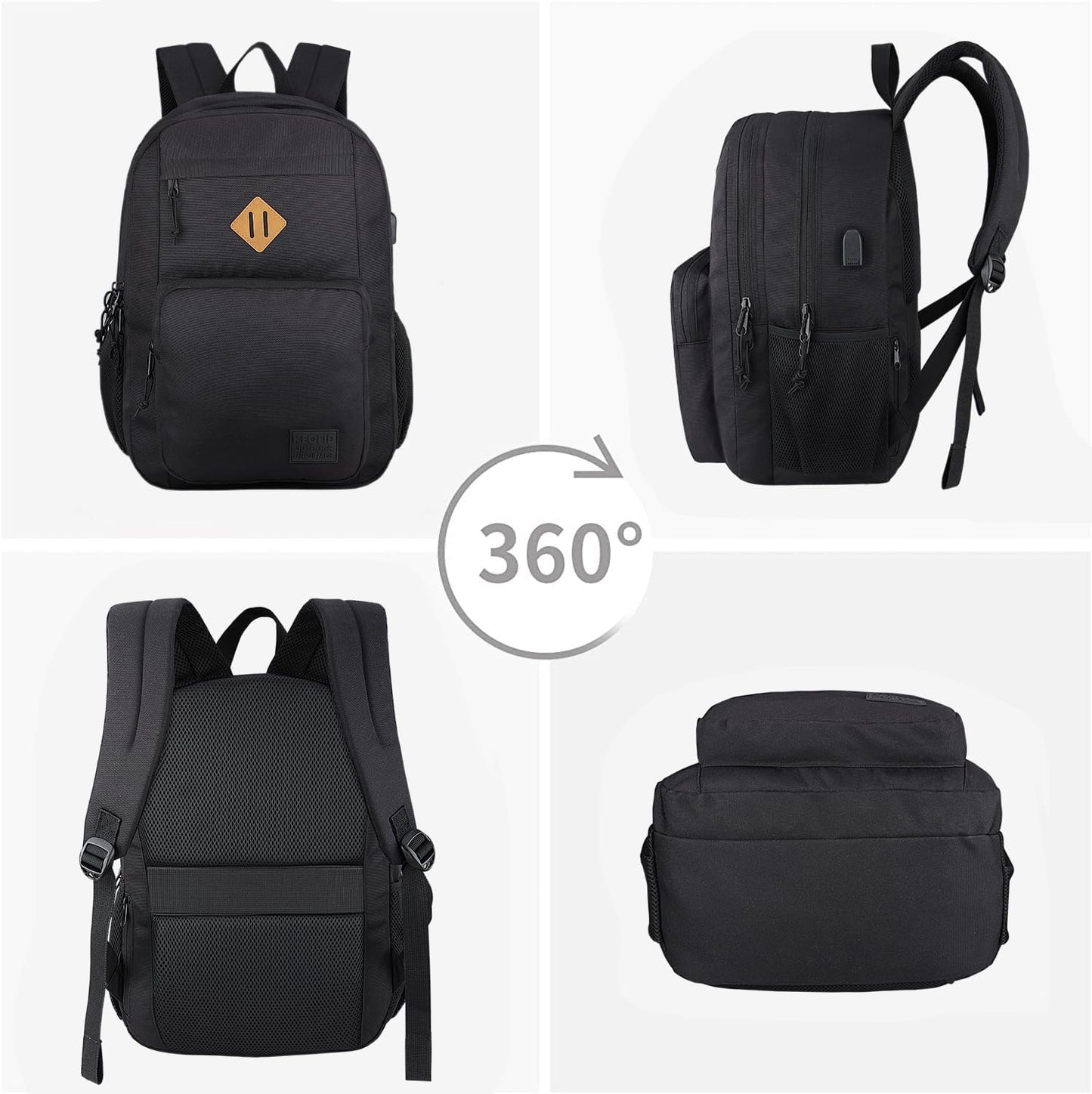Backpack Classic Carry-On Travel anti Theft Laptop Backpack with USB Charging Port, Large Backpack for College(Dark Black）