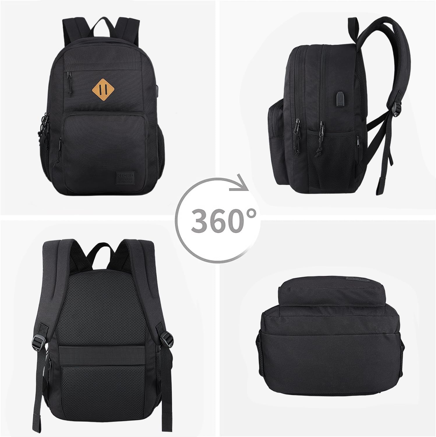 Backpack Classic Carry-On Travel anti Theft Laptop Backpack with USB Charging Port, Large Backpack for College(Dark Black）