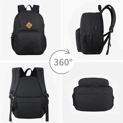 Backpack Classic Carry-On Travel anti Theft Laptop Backpack with USB Charging Port, Large Backpack for College(Dark Black）