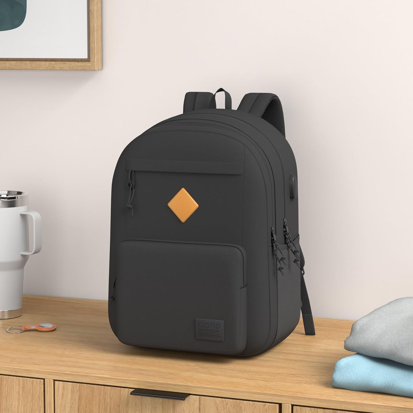 Backpack Classic Carry-On Travel anti Theft Laptop Backpack with USB Charging Port, Large Backpack for College(Dark Black）