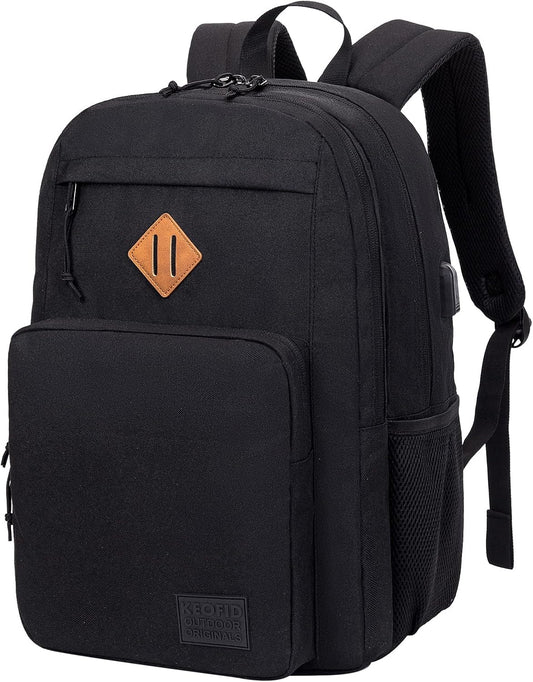 Backpack Classic Carry-On Travel anti Theft Laptop Backpack with USB Charging Port, Large Backpack for College(Dark Black）