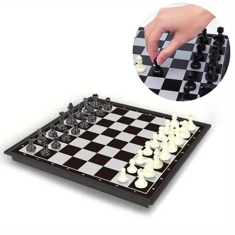 Board Game Chess Set 1 Box of Foldable Magnetic International with Plastic Chessboard Board Game , Ideal Tabletop Game for Family Gathering