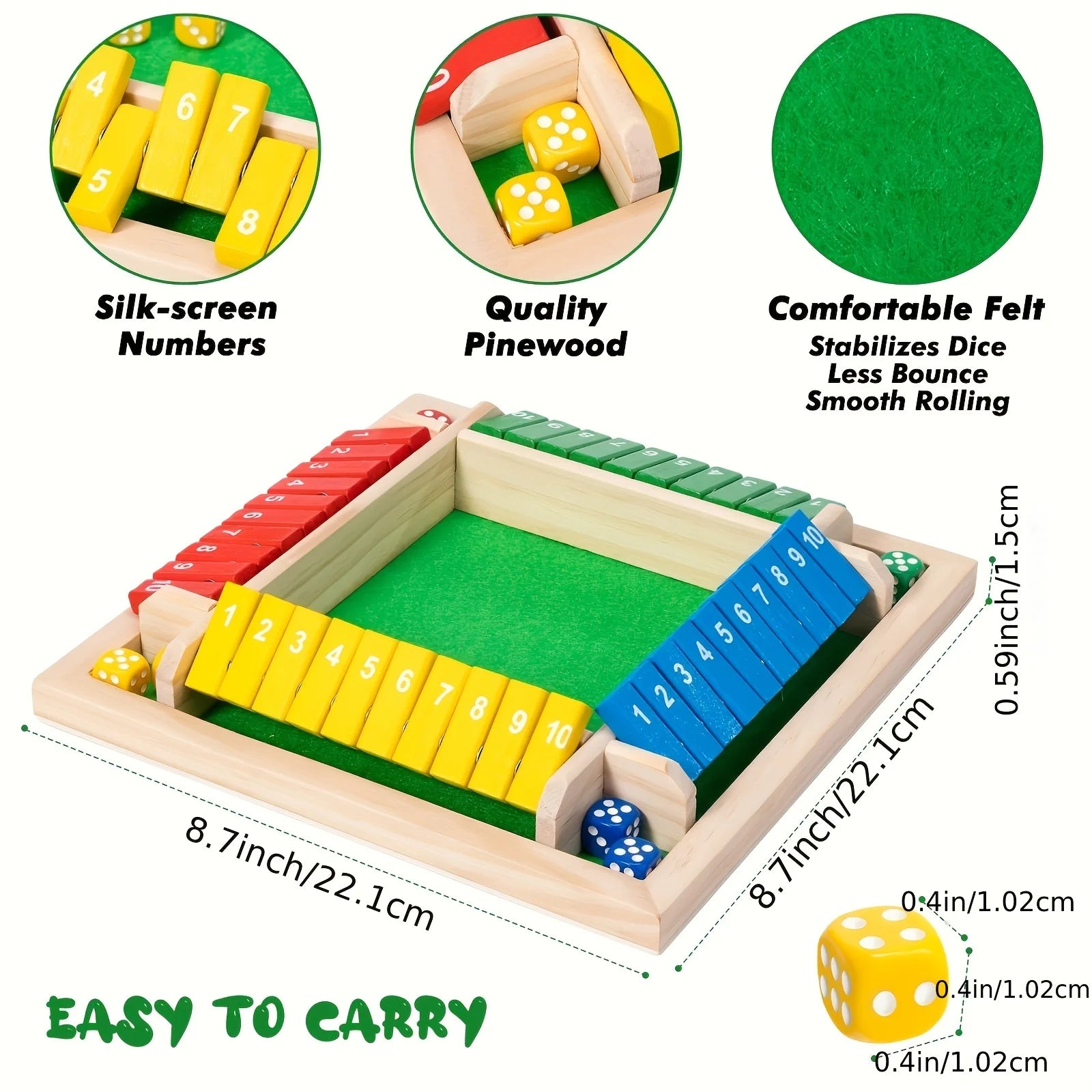 Board Game Wooden Dice for Adults and Kids 2-4 Player Family Classics Tabletop 