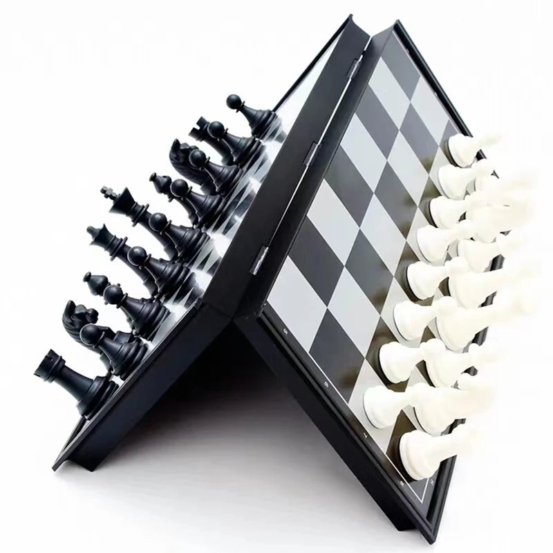 Board Game Chess Set 1 Box of Foldable Magnetic International with Plastic Chessboard Board Game , Ideal Tabletop Game for Family Gathering
